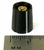 KNOB-T10/B11-004-BLK-L Black tapered collet knob with white line, 10mm top, 11mm bottom, 4mm shaft size, for dbx and other gear parts. K1-7B