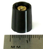 KNOB-T10/B11-125-BLK-L Black tapered collet knob with white line, 10mm top, 11mm bottom, 1/8" shaft size, for dbx and other gear parts. K1-8B