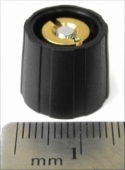 KNOB-T14/B16-006-BLK-P Black tapered collet knob with no line, 14mm top, 16mm bottom, 6mm shaft size, for dbx and other gear parts. K1-14A