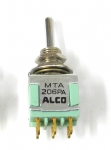 Alco MTA206PA SP3T On-On-On 1/4" Round Bat Handle Mini Toggle Switch. MS