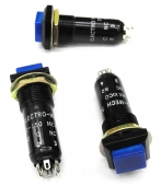 3 NOS Electro Mech 21-150 NO/NC 2 Pole Lighted Momentary Switches, Blue Cap. SW