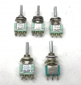 Lot Of 5 Alco MTF106E and JBT LFH-121 SPDT On-Off-On Flat Matte Nickel Handle Mini Toggle Switches. MS